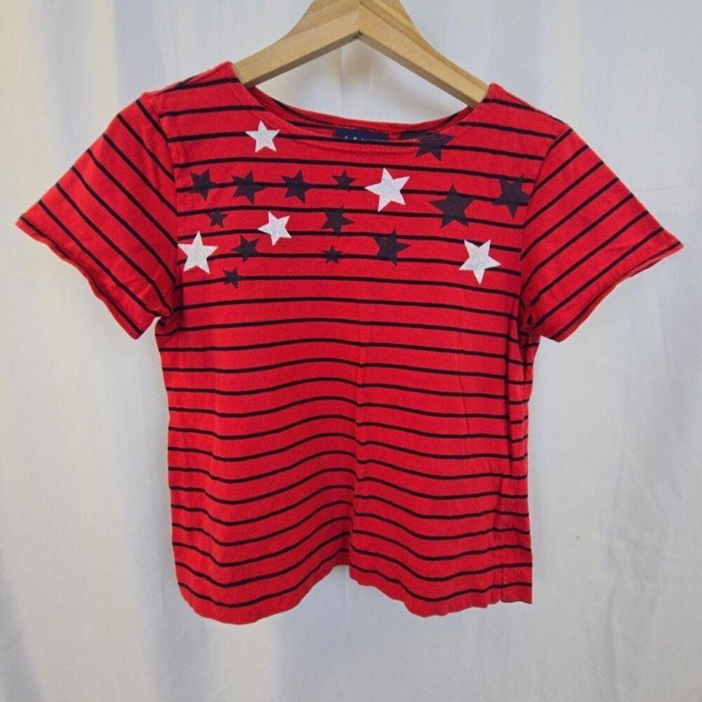 Crazy Horse Shirt Womens Large Red Stripe Star Glitter Short Sleeve Tee Top